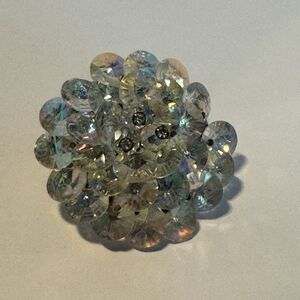 Vintage Brooch AB Aurora Borealis Beaded Circle Cluster Pin Retro Sparkle